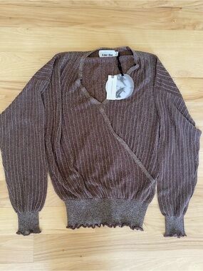 NWT Anthropologie Line & Dot Sweater Metallic Brown Surplice Wrap Sweater Sm